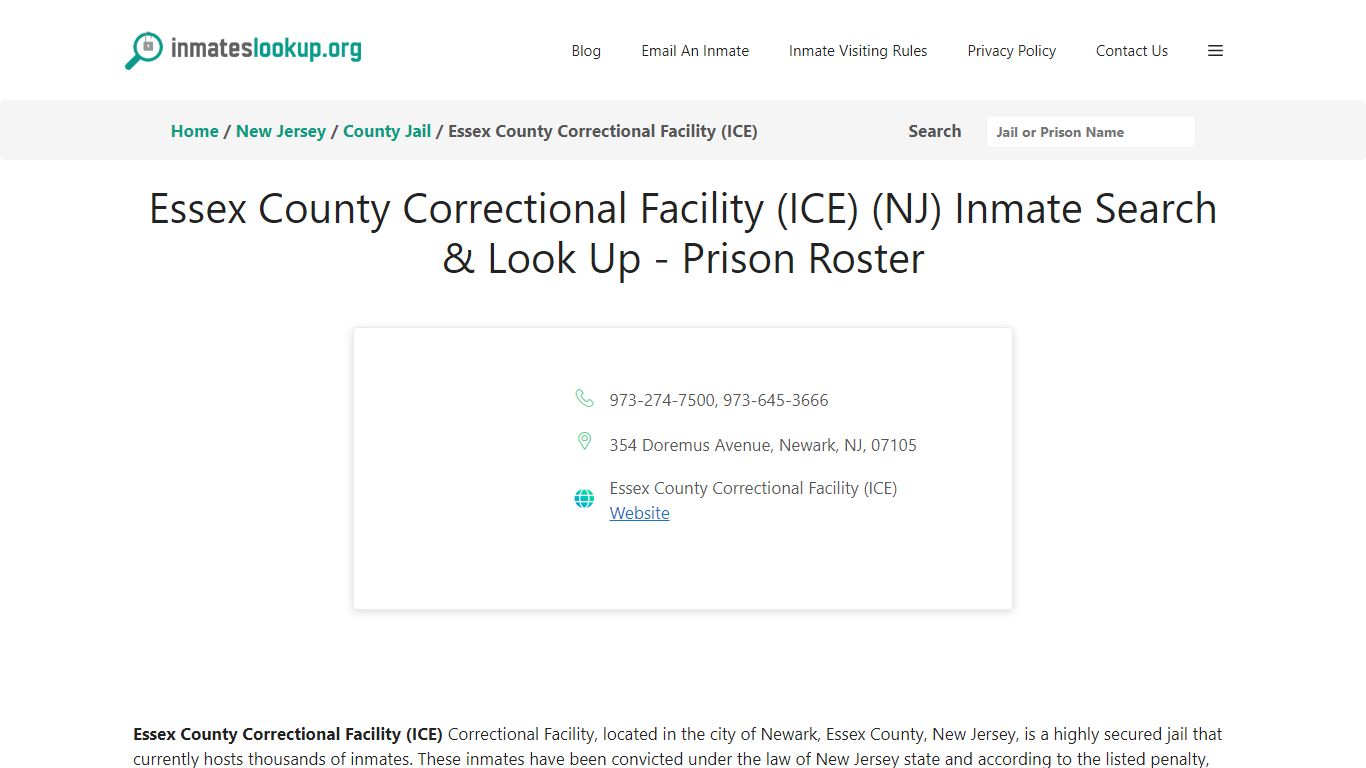 Essex County Correctional Facility (ICE) (NJ) Inmate Search & Look Up ...